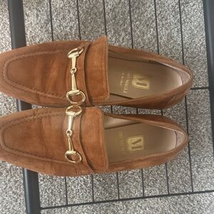 Designer - Bruno Magli Tan Suede Loafers with Gold Accent